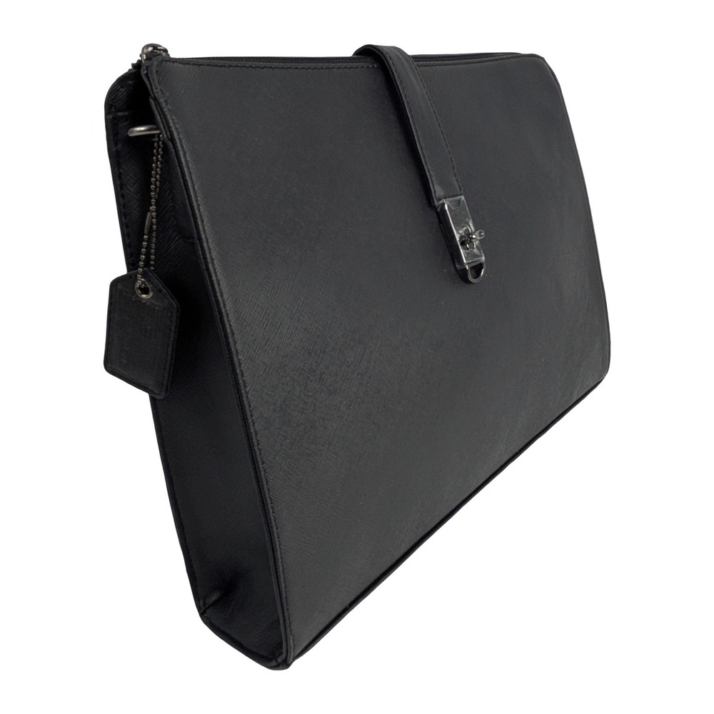 R Systems Black Saffiano Leather Laptop Sleeve Document Case Crossbody Bag